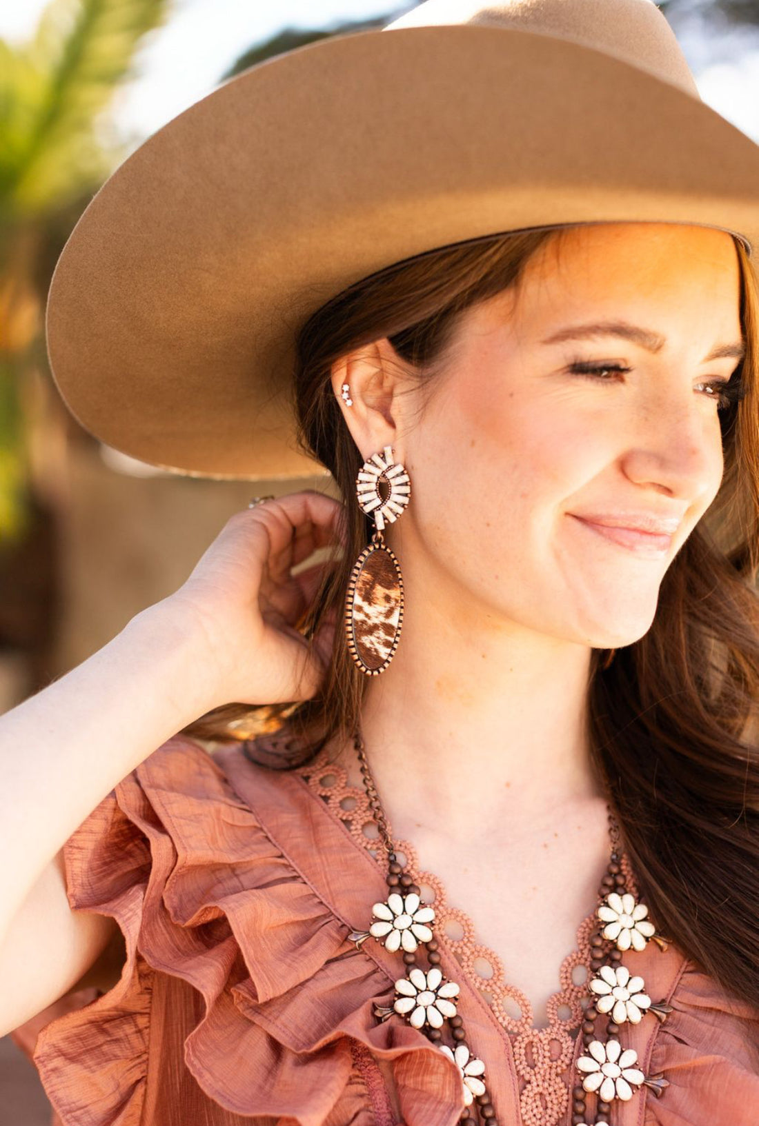 Forever After All Creme Cowhide Oval Dangle Earrings