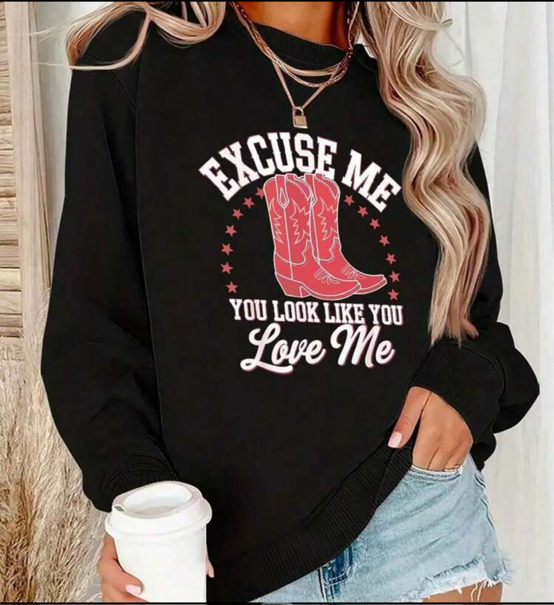 Excuse Me..You Look Like You Love Me Graphic Long Sleeve Top