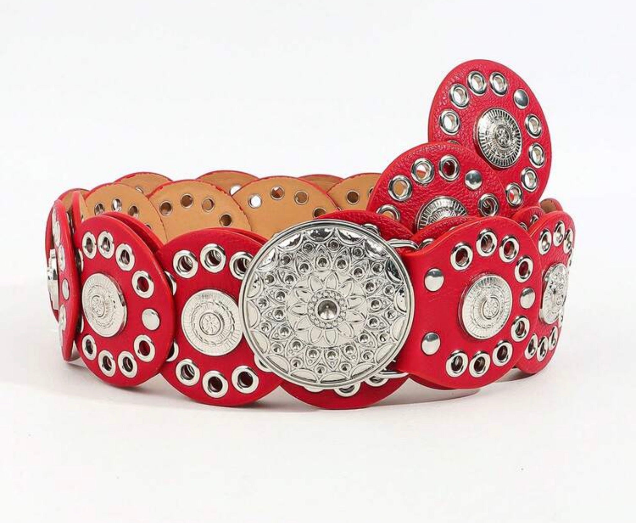 Vintage Western Leather Boho Concho Rivet Belt