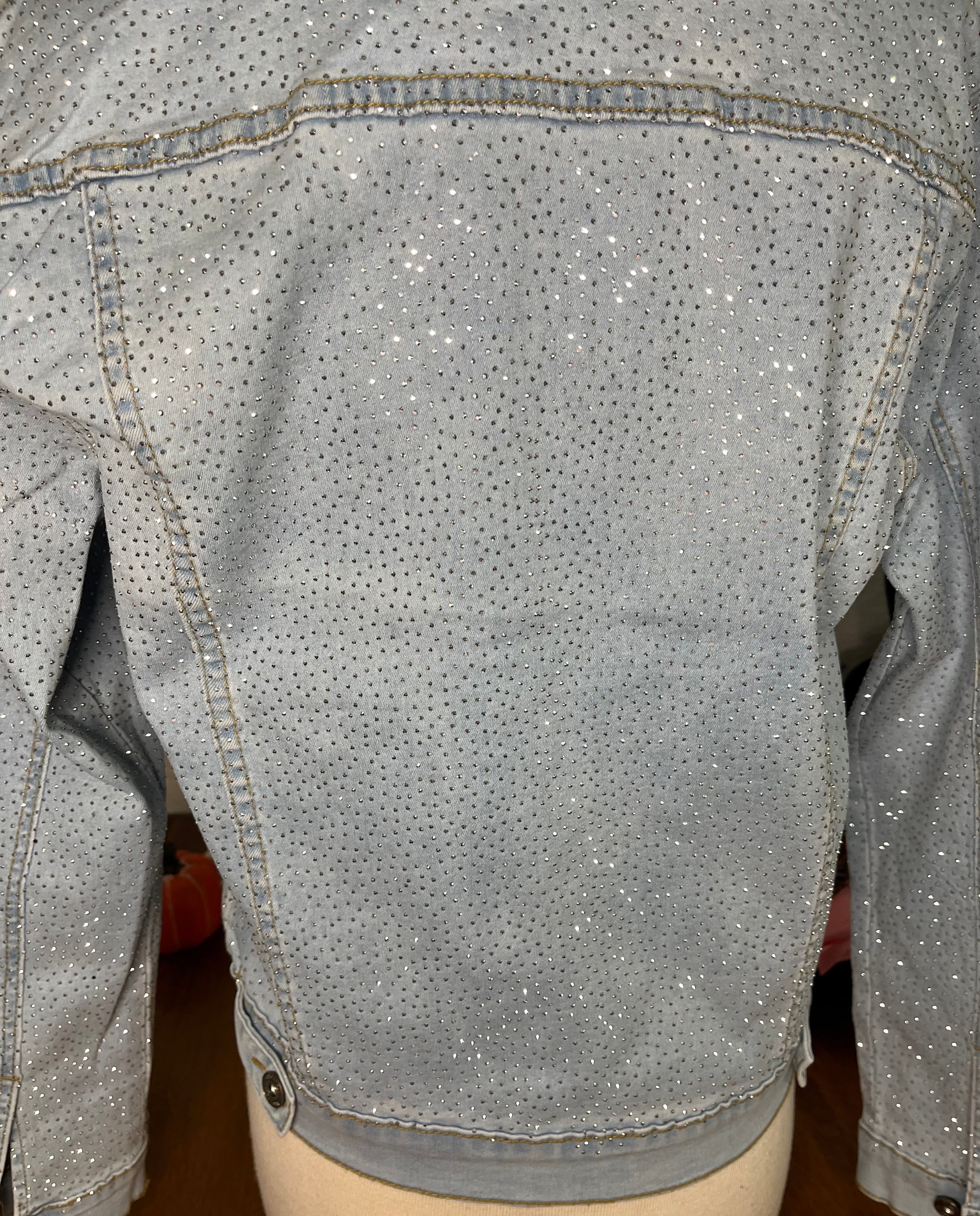 Denim Jacket with Bling Chip Rhinestone Attached