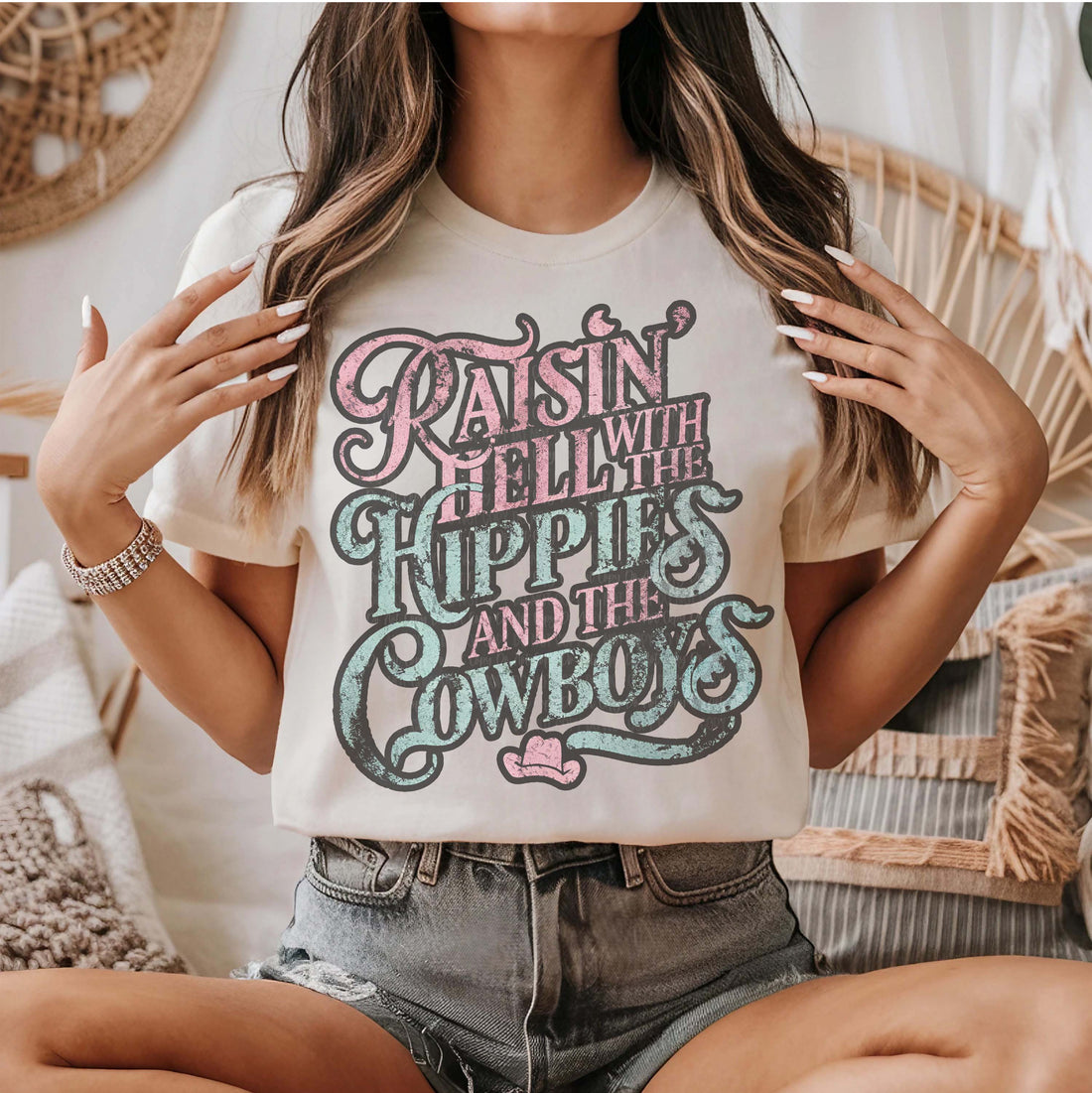 Raisin Hell with the Hippies and the Cowboys Graphic Tee