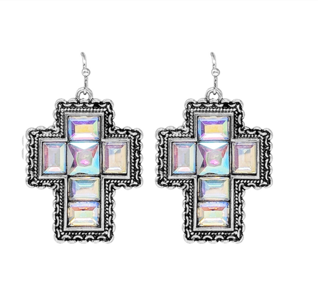 Iridescent Cross Dangle Earrings