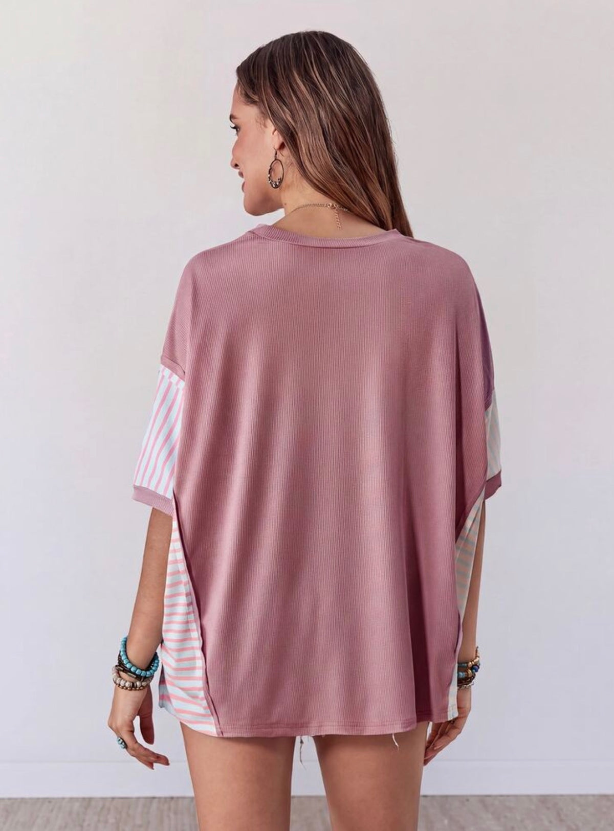 American Casual Striped Patchwork Top