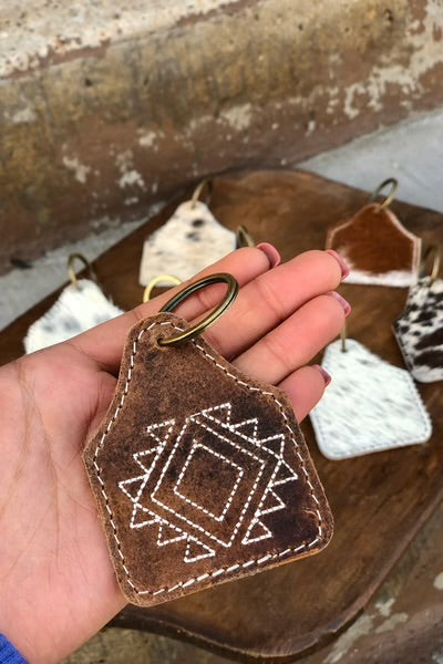 Rustic Leather & Cowhide Keychain