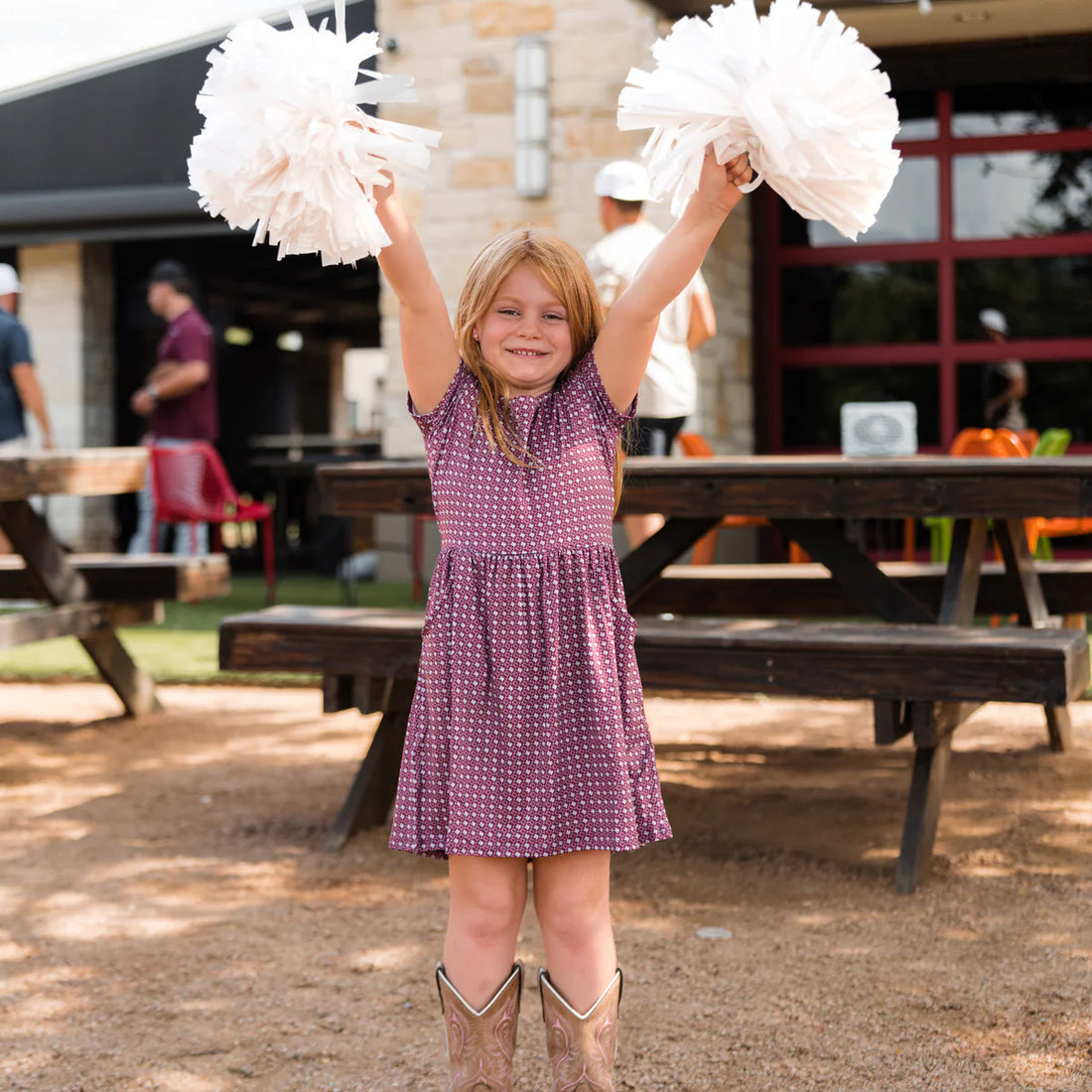 Burlebo Youth Moxie Dress w/pockets- Texas - Maroon & Grey