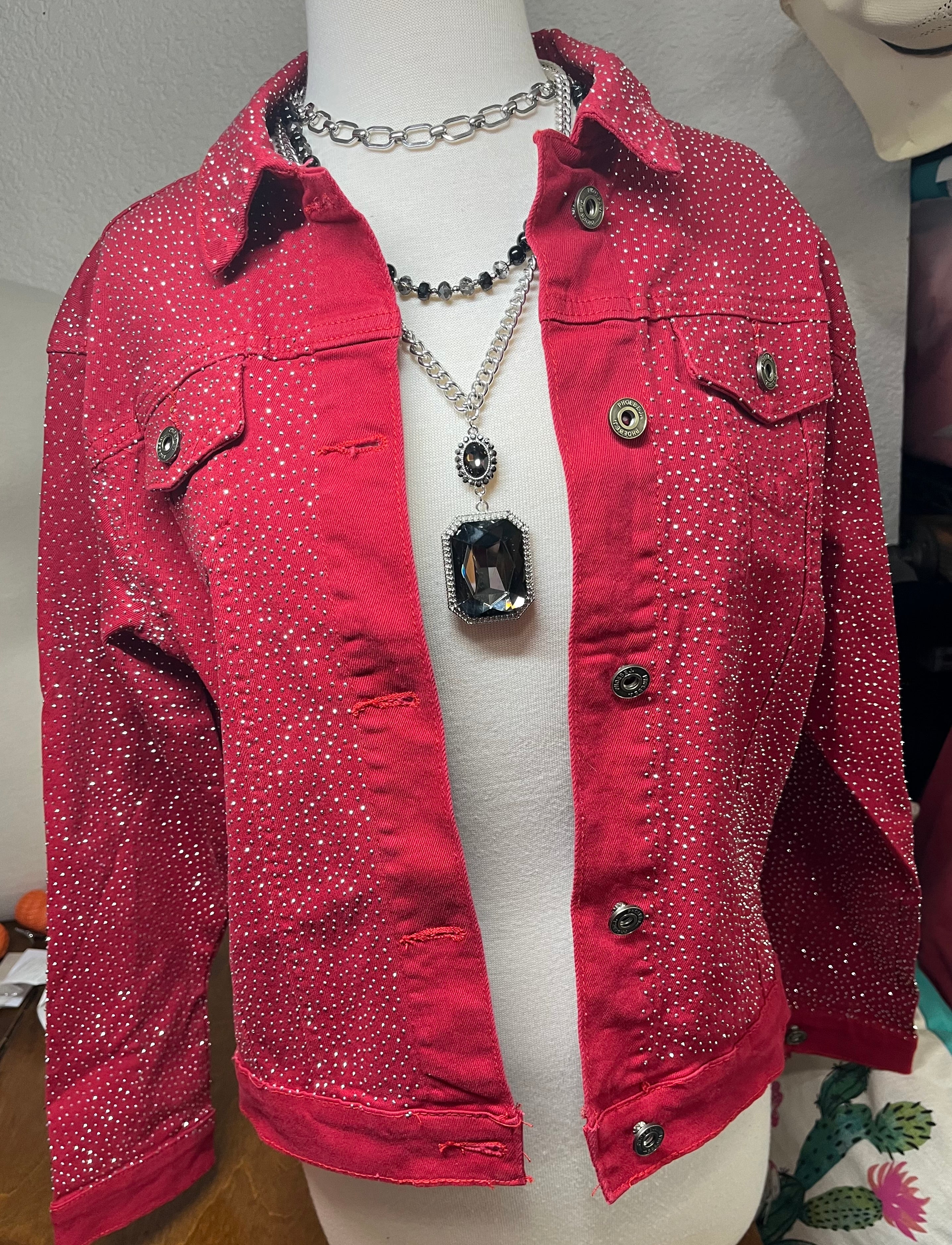 Denim Jacket with Bling Chip Rhinestone Attached