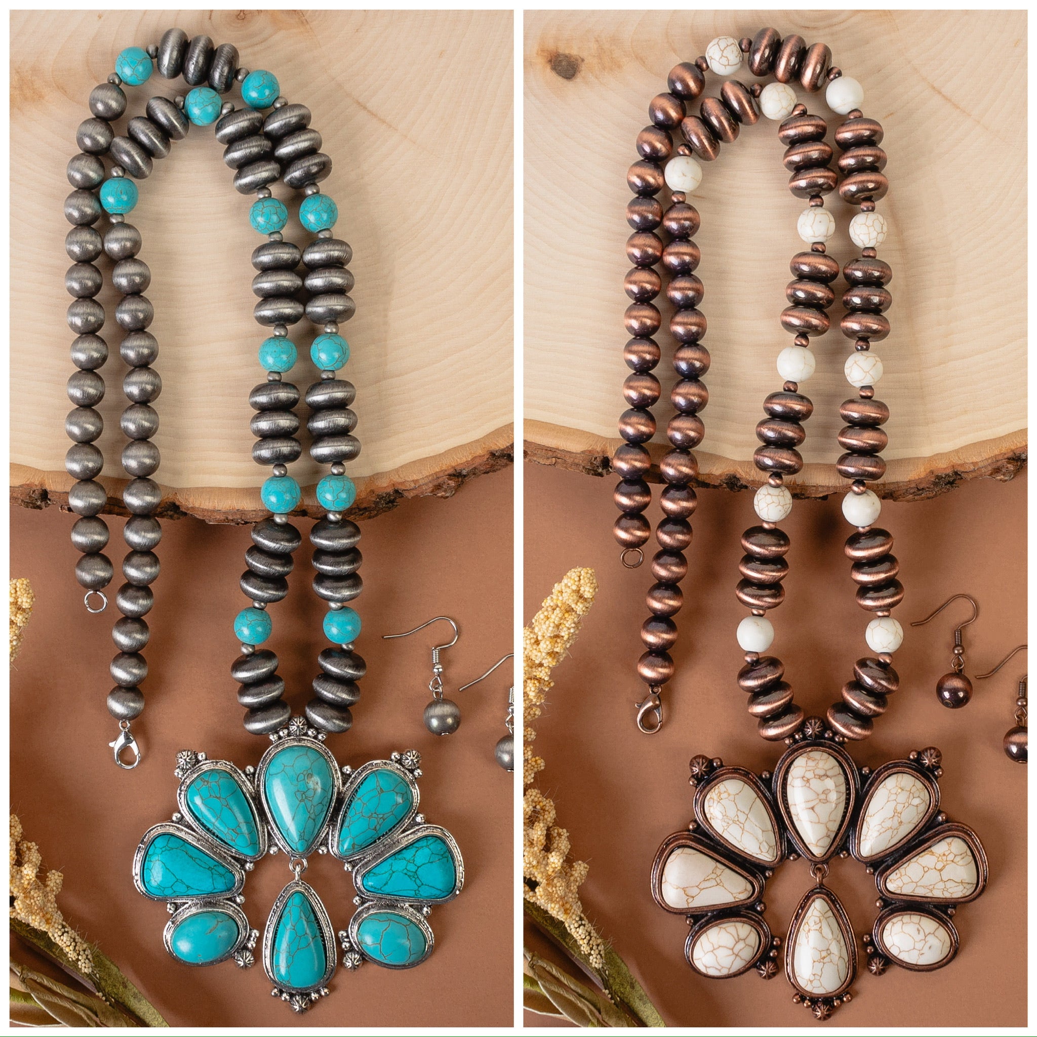 Large Squash Blossom on Navajo Bead Necklace Set
