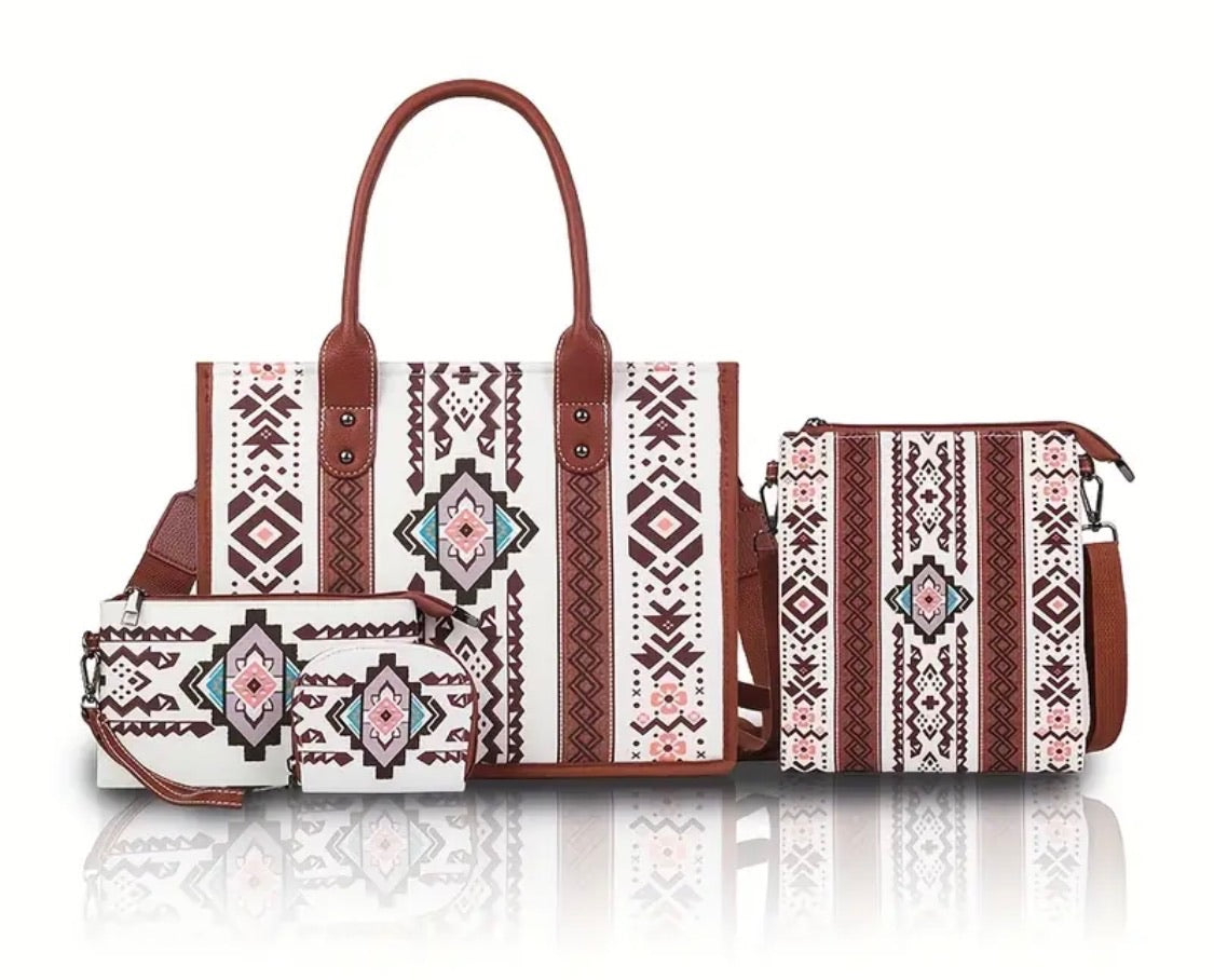4pc. Bohemian Western Canvas Tote