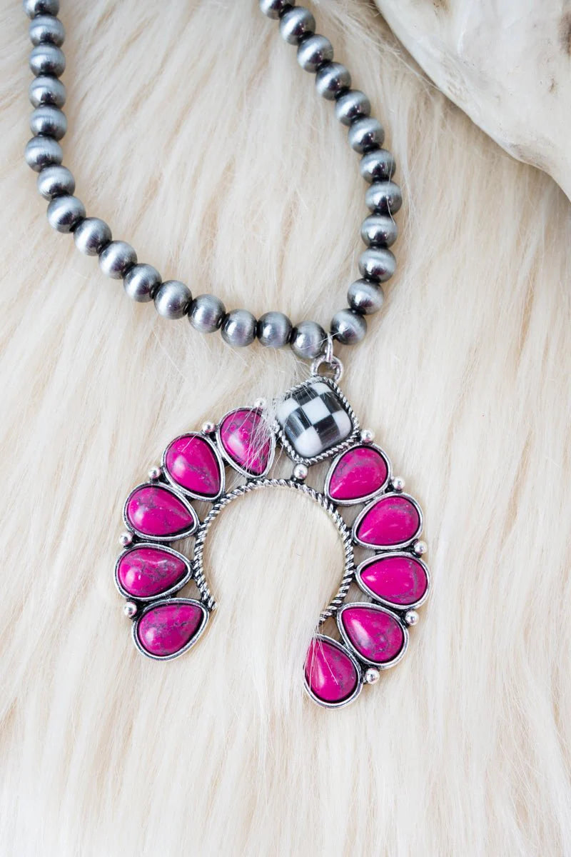 Fuchsia Checkered Creek Silver Pearl Necklace