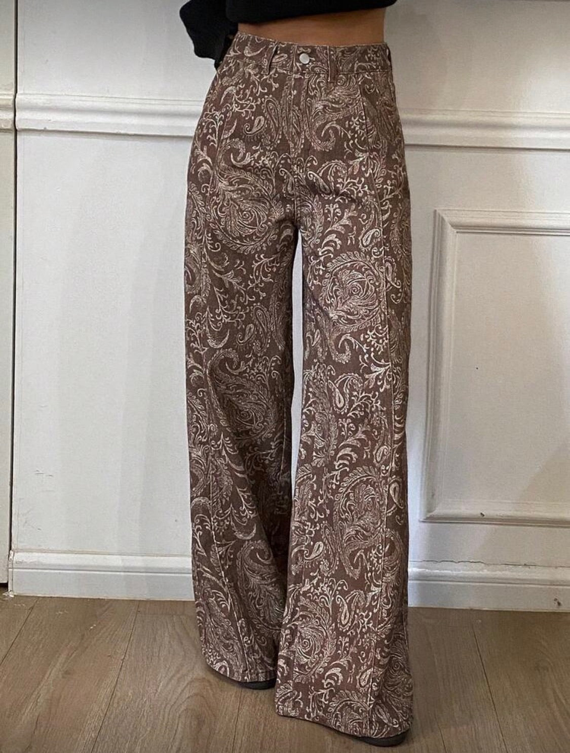 Women’s Casual Brown Paisley Denim Pants