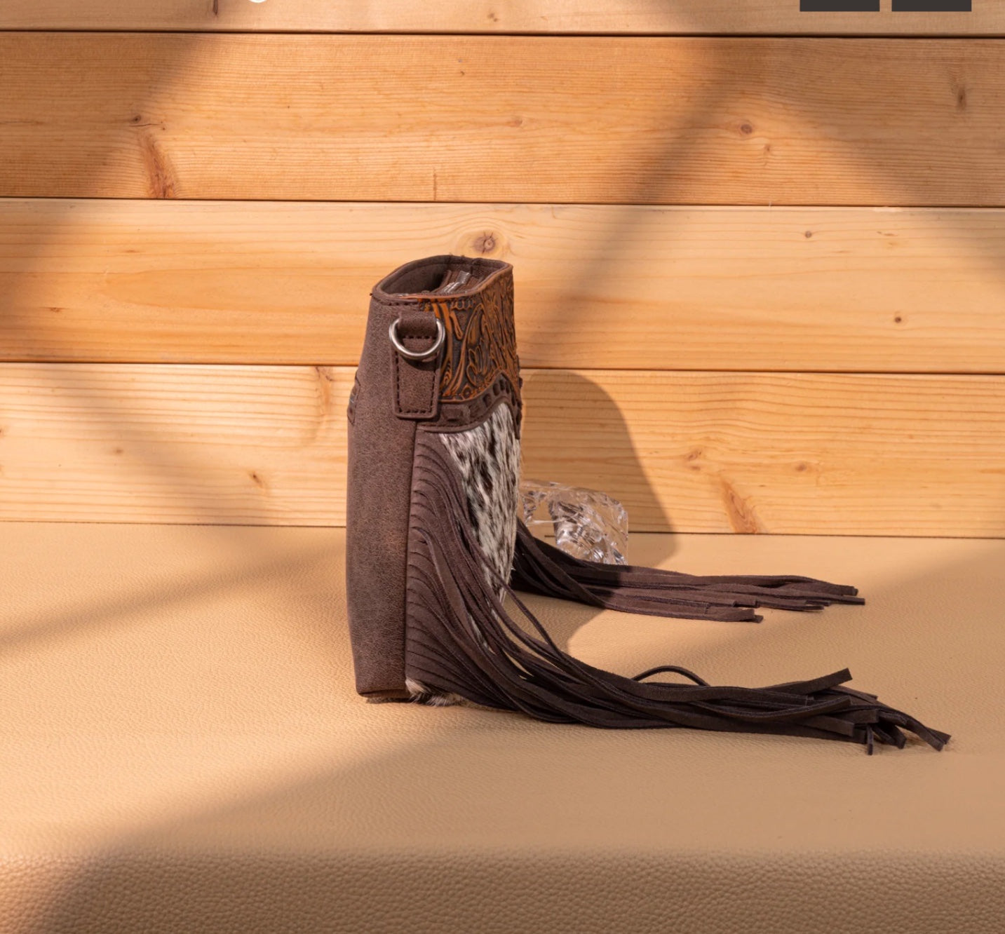 Trinity Ranch Floral Tooled Hair On Cowhide Crossbody