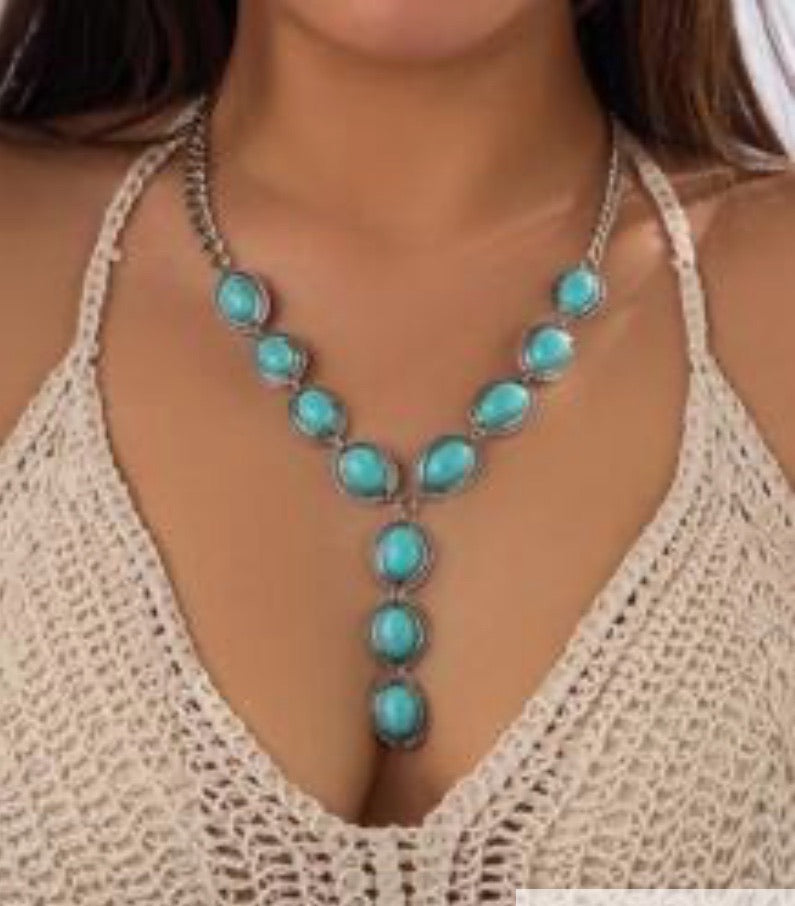Turquoise Decor Lariat Y Necklace