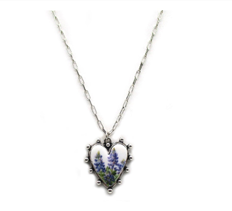 Bluebonnet Heart Pendant Necklace