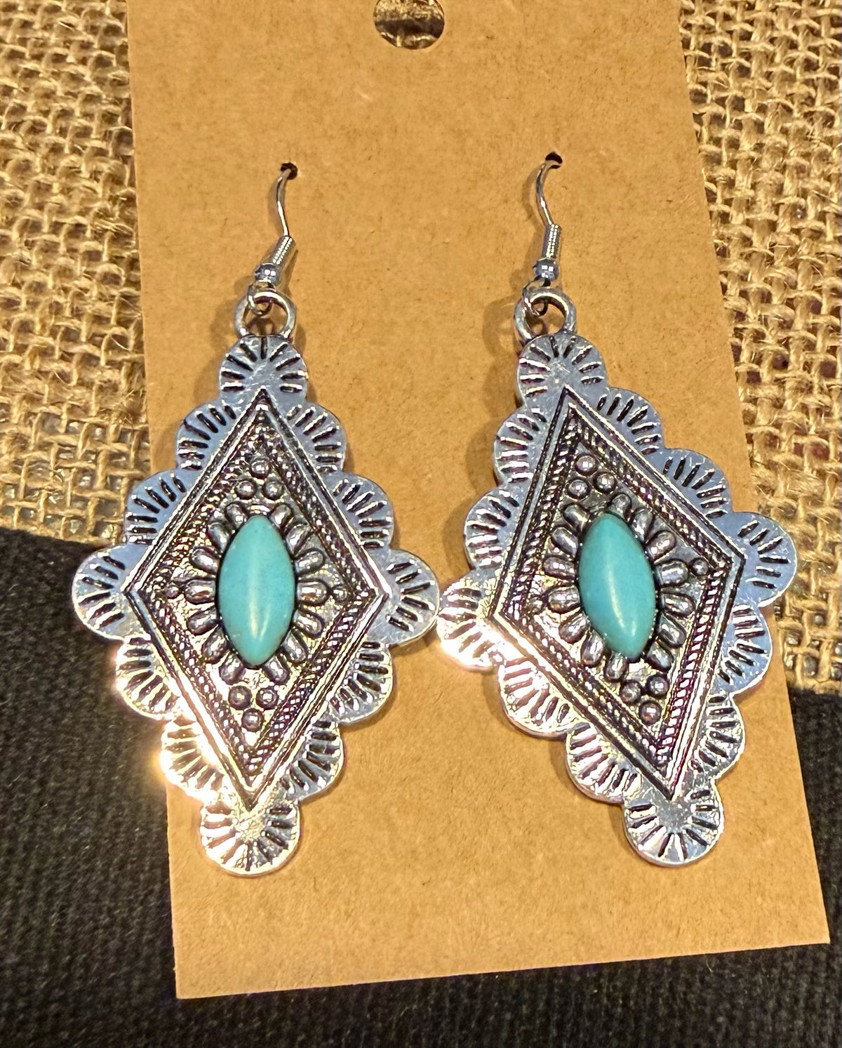 Aztec Style Diamond Shaped Dangle Earrings