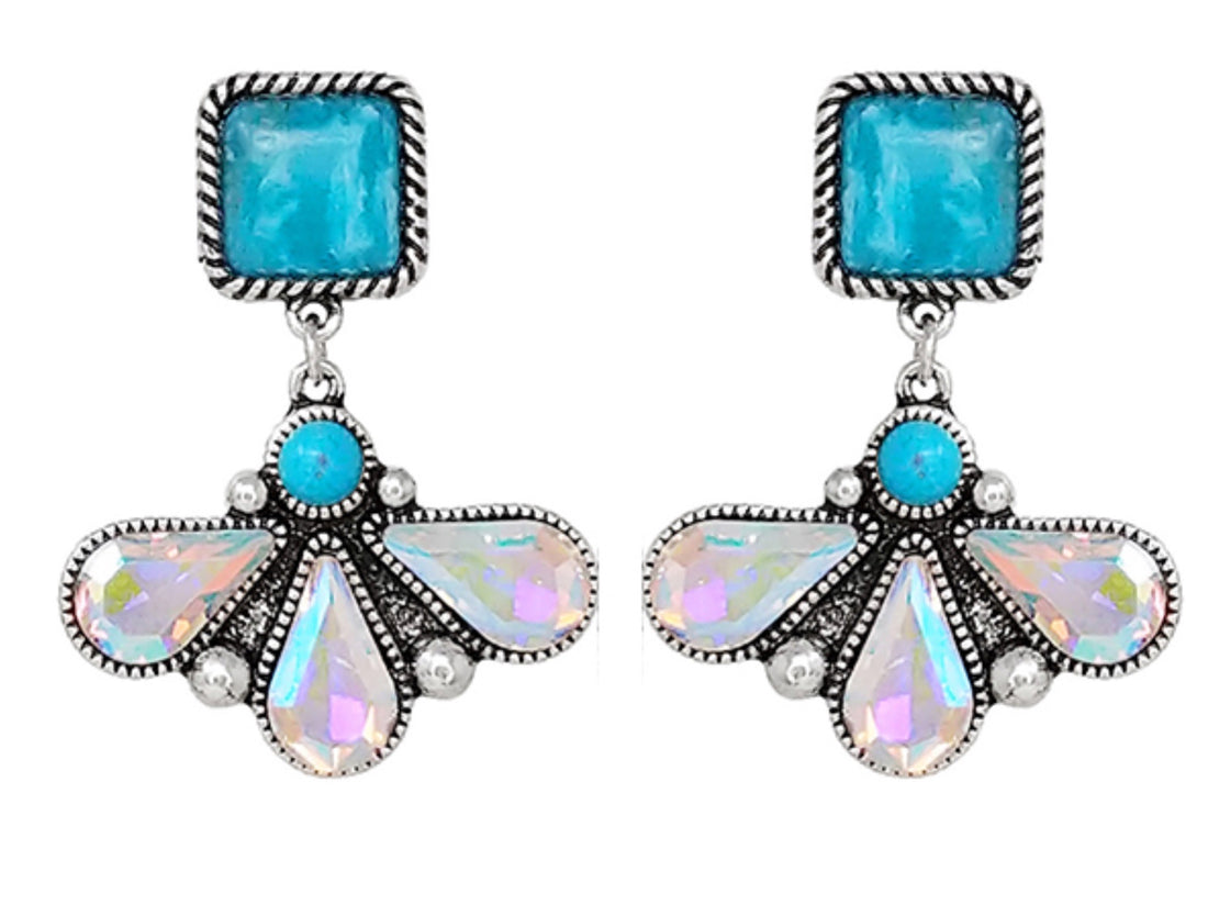 Turquoise and Iridescent Burst Dangle Earrings