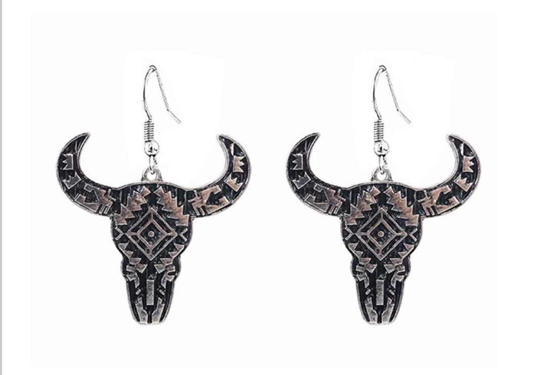 Aztec Skull Dangle Earrings