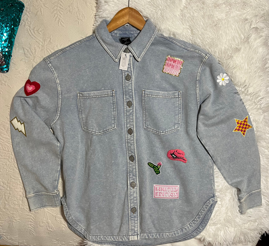 Knit Denim Long Sleeve with Chenille Patches