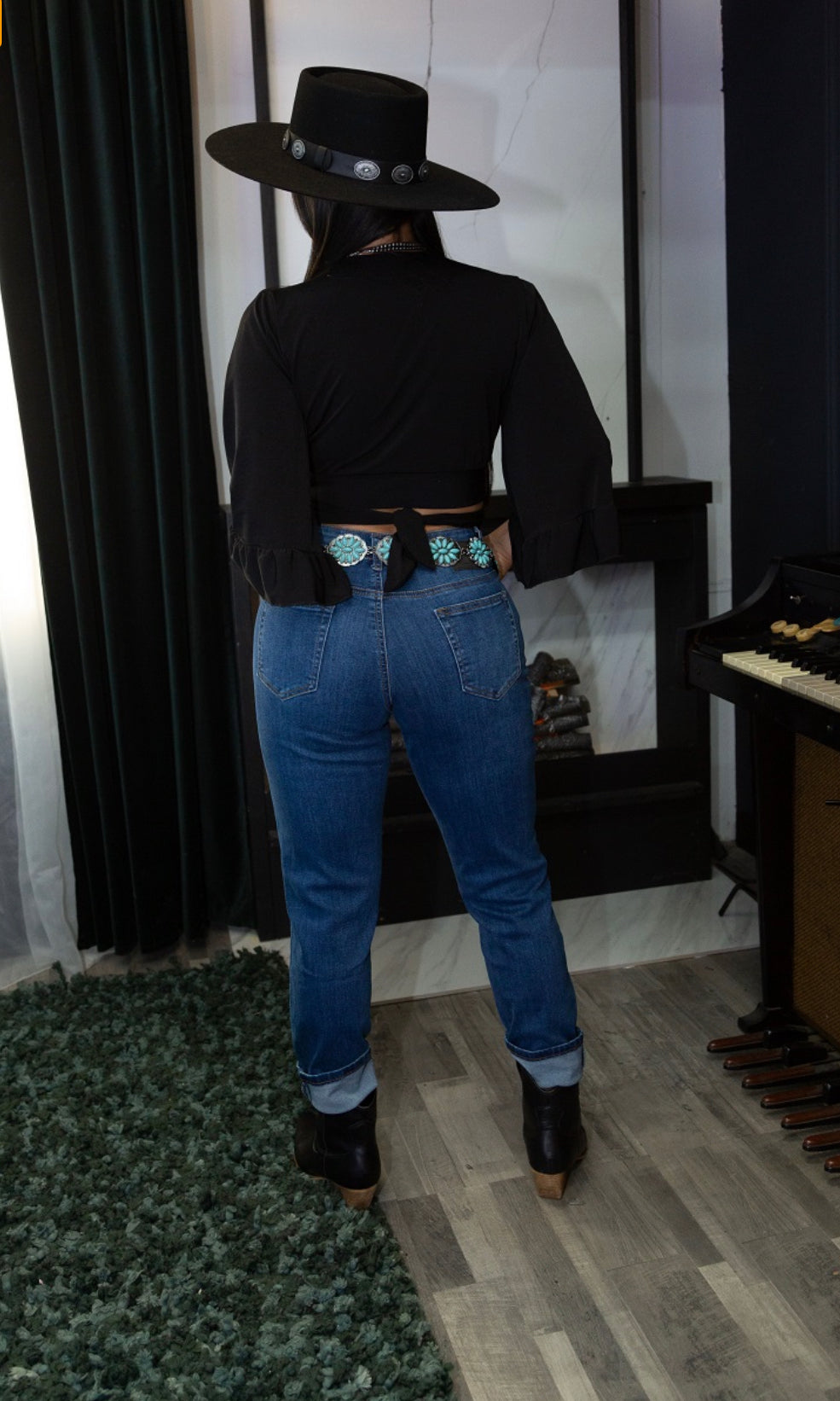 Lucky and Blessed Women’s Dark Wash Distressed Boyfriend Jeans with Rips and Cuffs