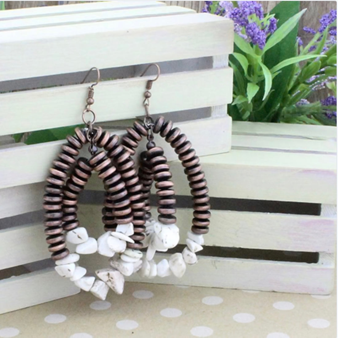 Navajo Bead and Hematite Rock Layer Dangle Hoop Earrings