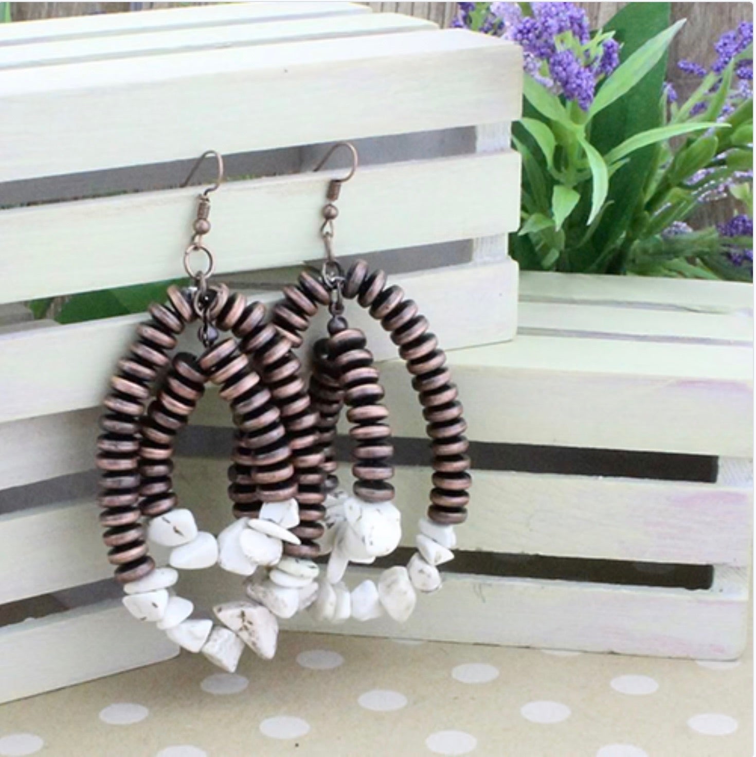 Navajo Bead and Hematite Rock Layer Dangle Hoop Earrings