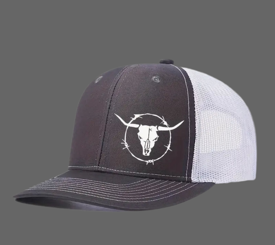 Mesh SnapBack Hat with Longhorn and Barbed Wire