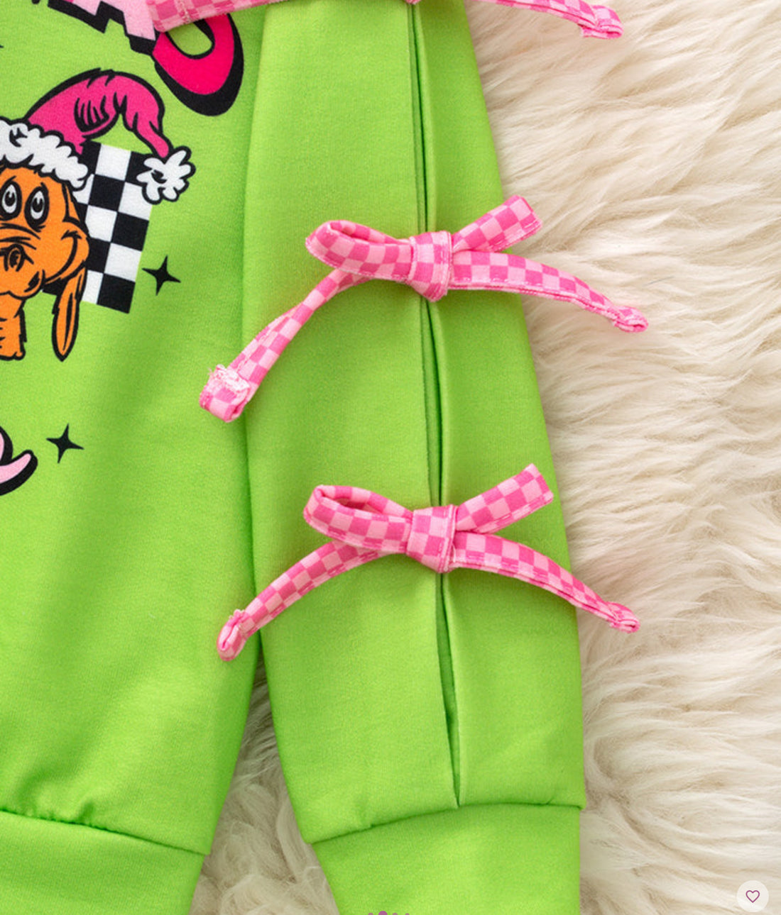 GREEN GRINC*MAS SWEATSHIRT WITH SLEEVE BOWS