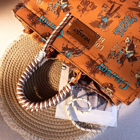 Wrangler Coconut Cowboy Print Dual Sided Canvas Tote