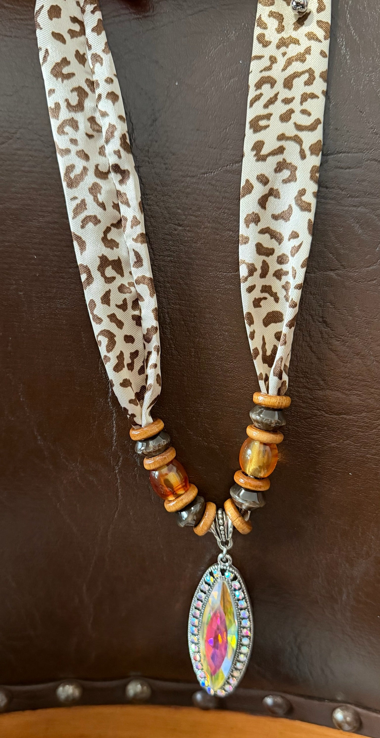 Iridescent Pendant Scarf Necklace