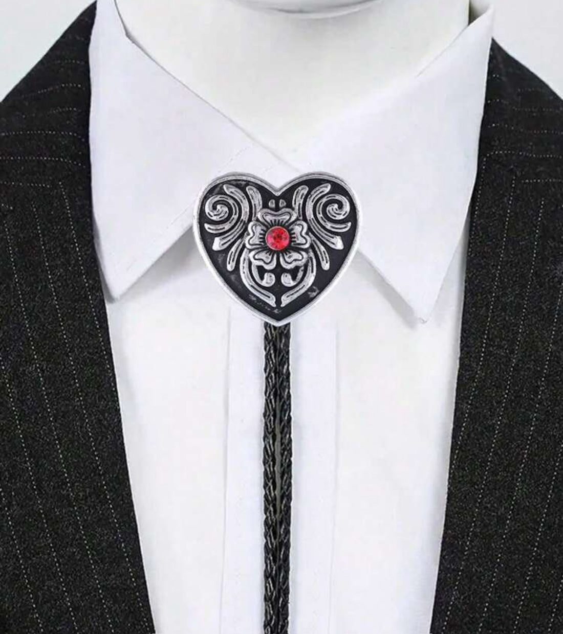 Handmade Heart & Damask Floral Pattern Bolo Tie