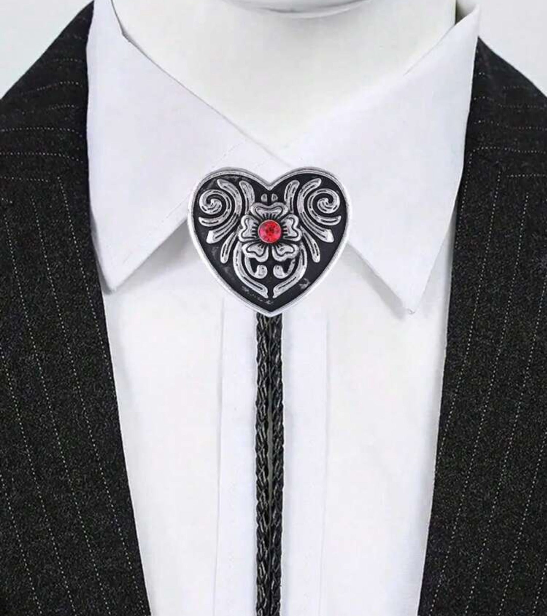 Handmade Heart & Damask Floral Pattern Bolo Tie
