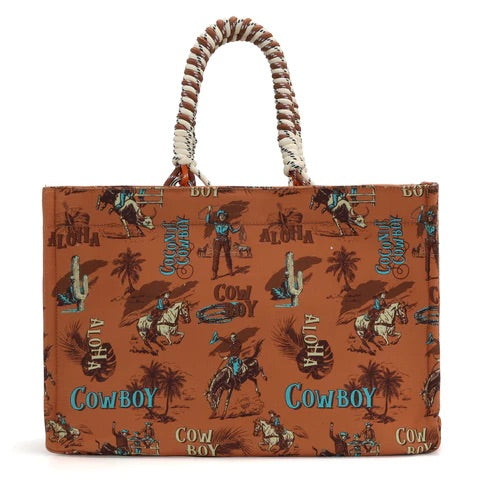 Wrangler Coconut Cowboy Print Dual Sided Canvas Tote