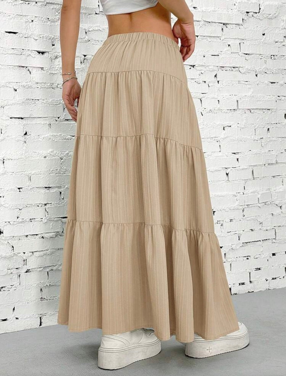 Casual Solid Color Textured Boho Skirt