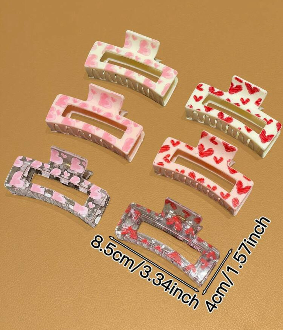 Heart Print Square Hair Clips