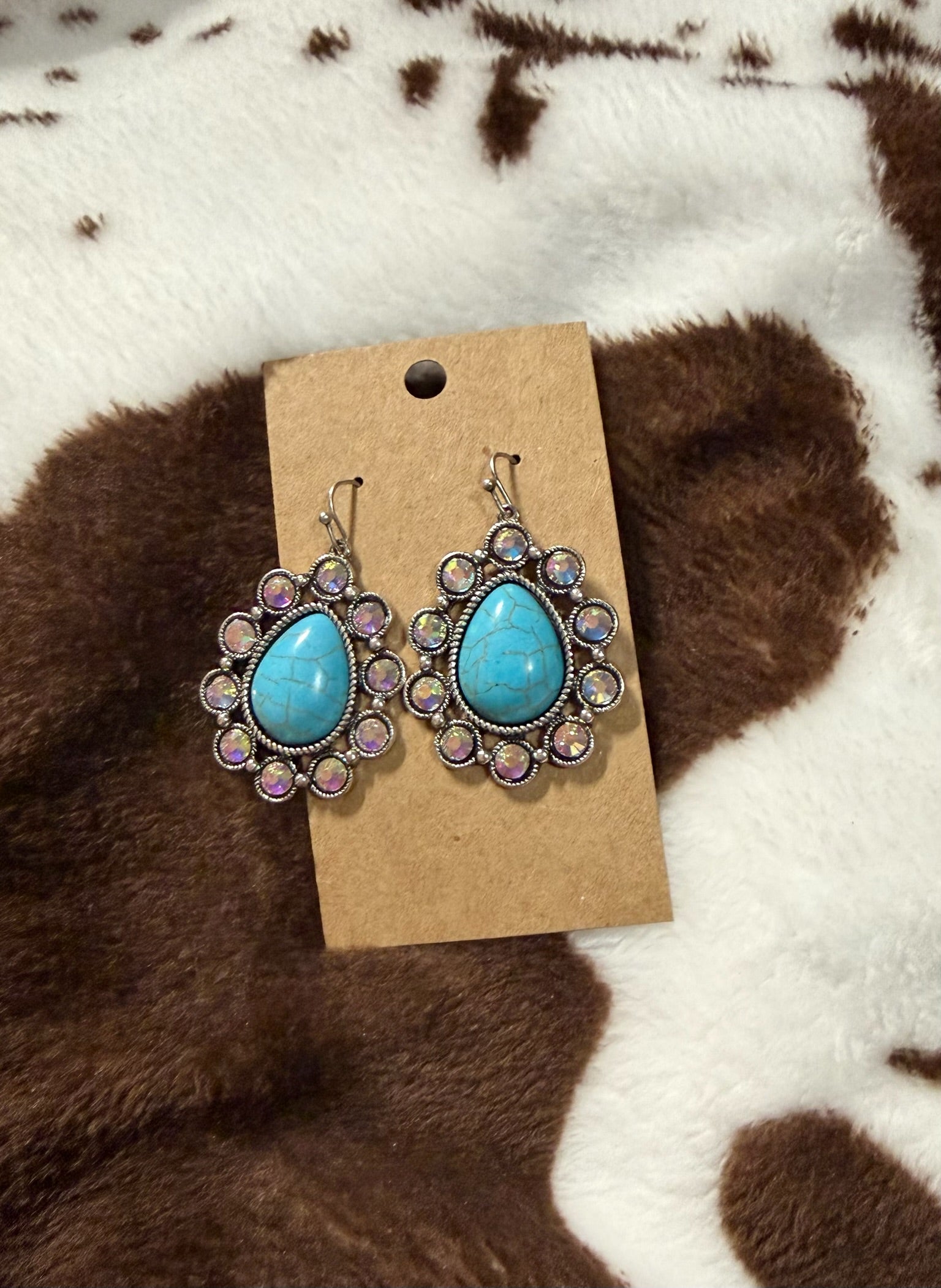 Turquoise with Rhinestones Dangle Earrings