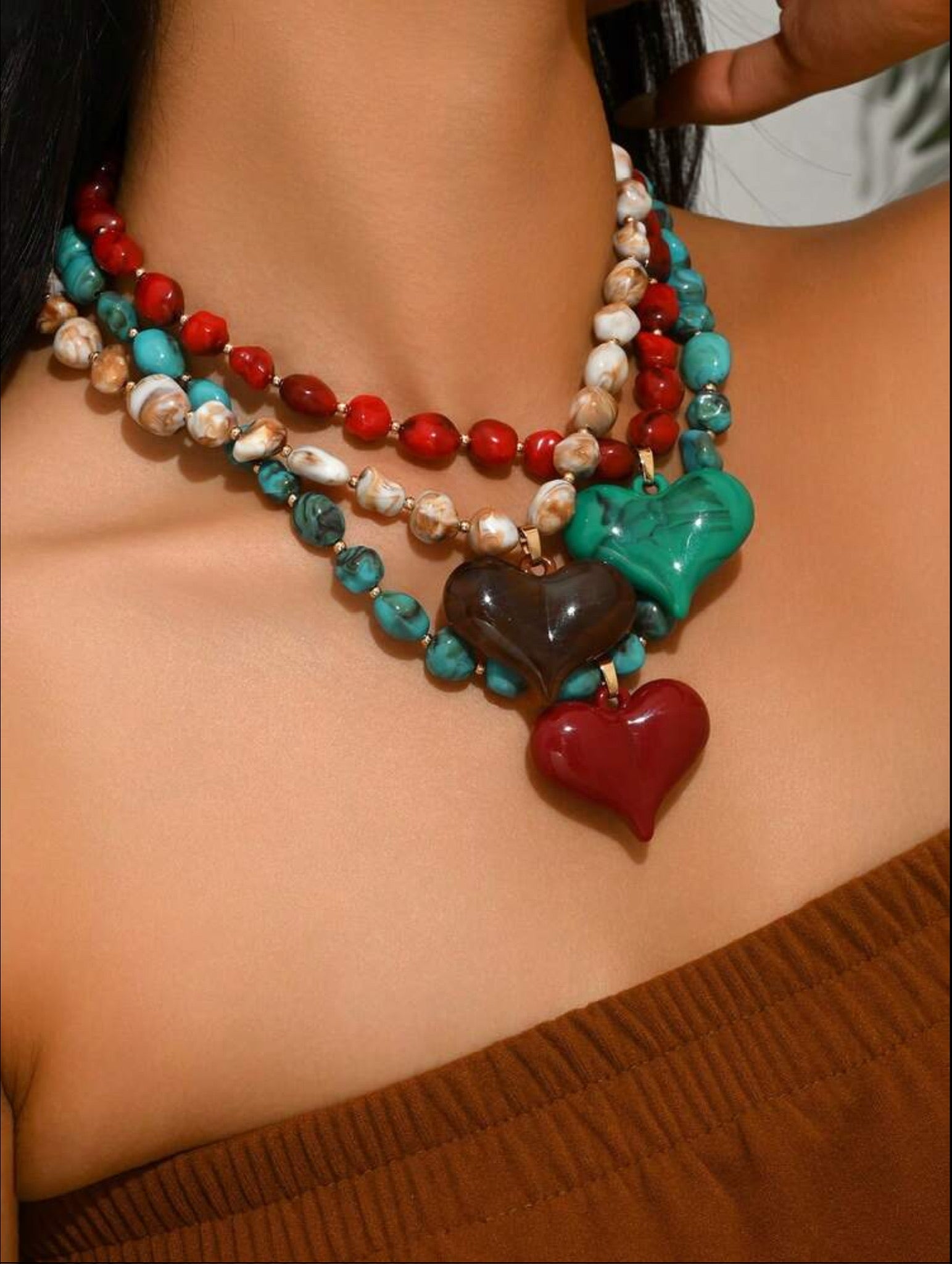1, 2, or 3pc. Fashionable Resin Stone Heart Pendant Necklace