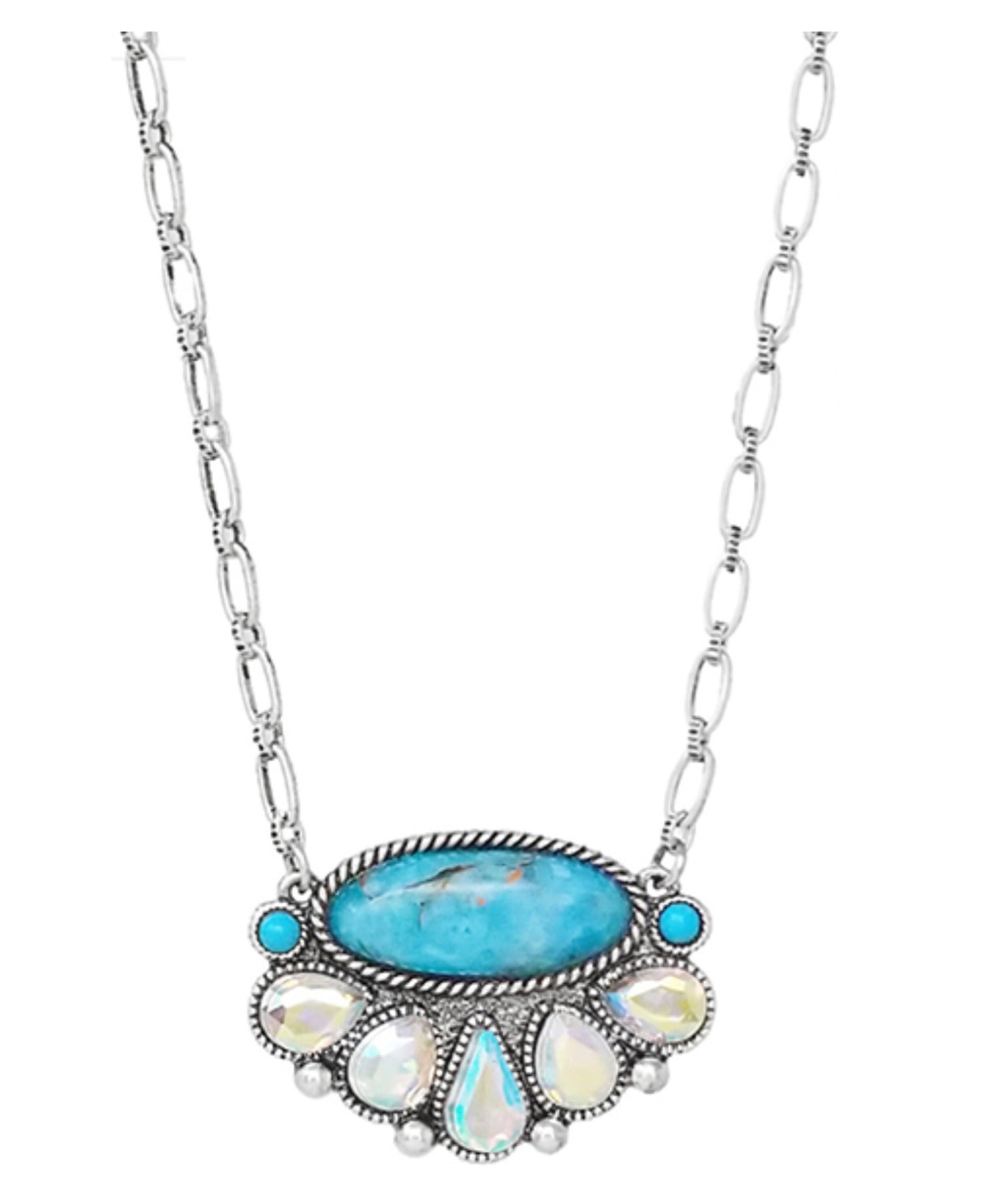 Iridescent Turquoise Oval on Link Chain