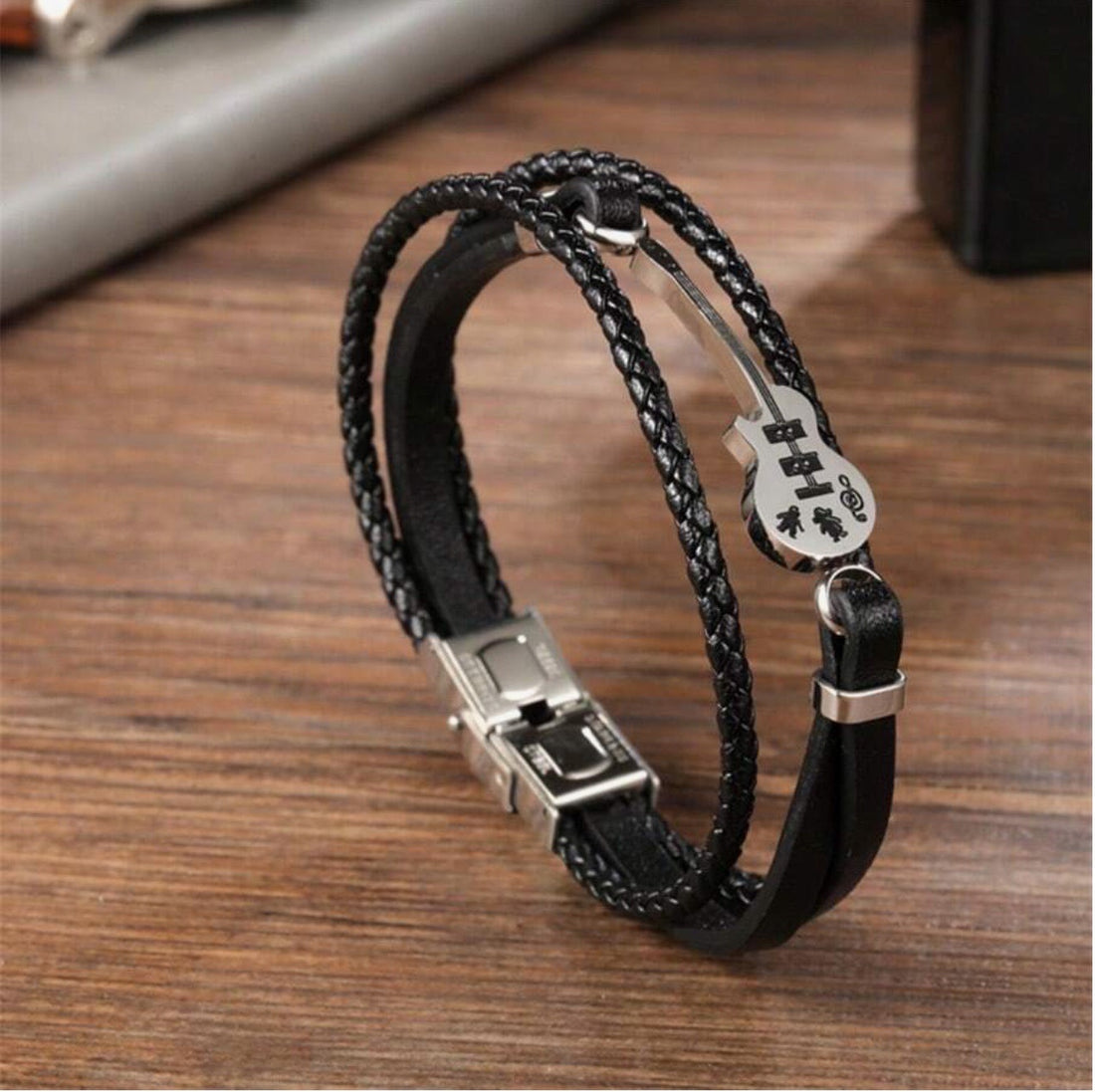Mini Guitar Pendant Leather Bracelet