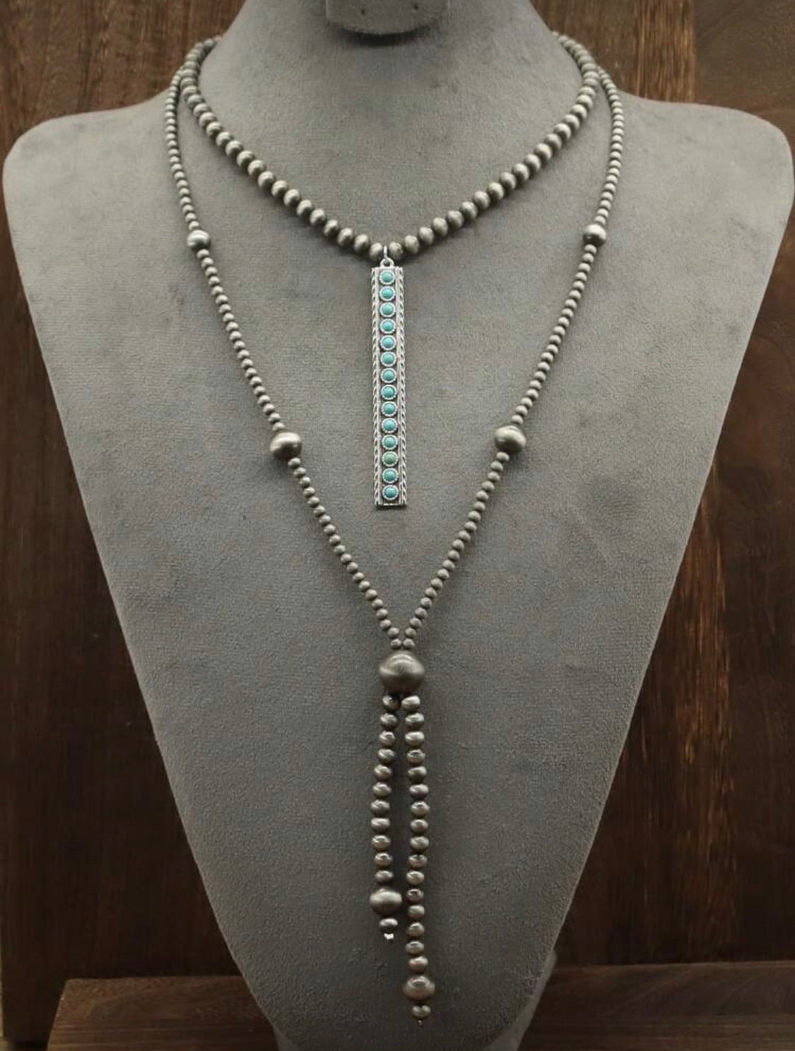2 pc. Vintage Silver Bead and Turquoise Necklace Set