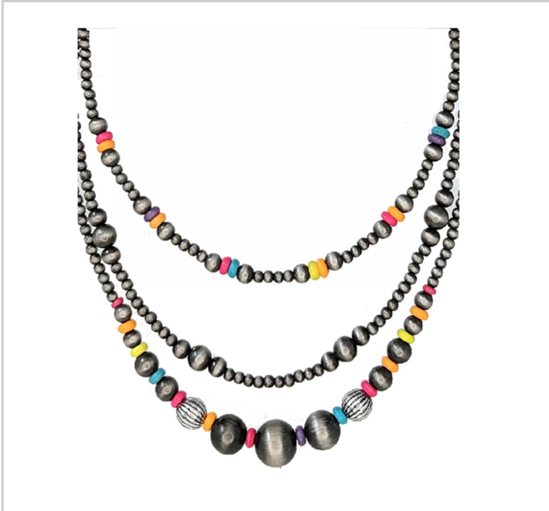 Multi-Color Layered Navajo Bead Necklace