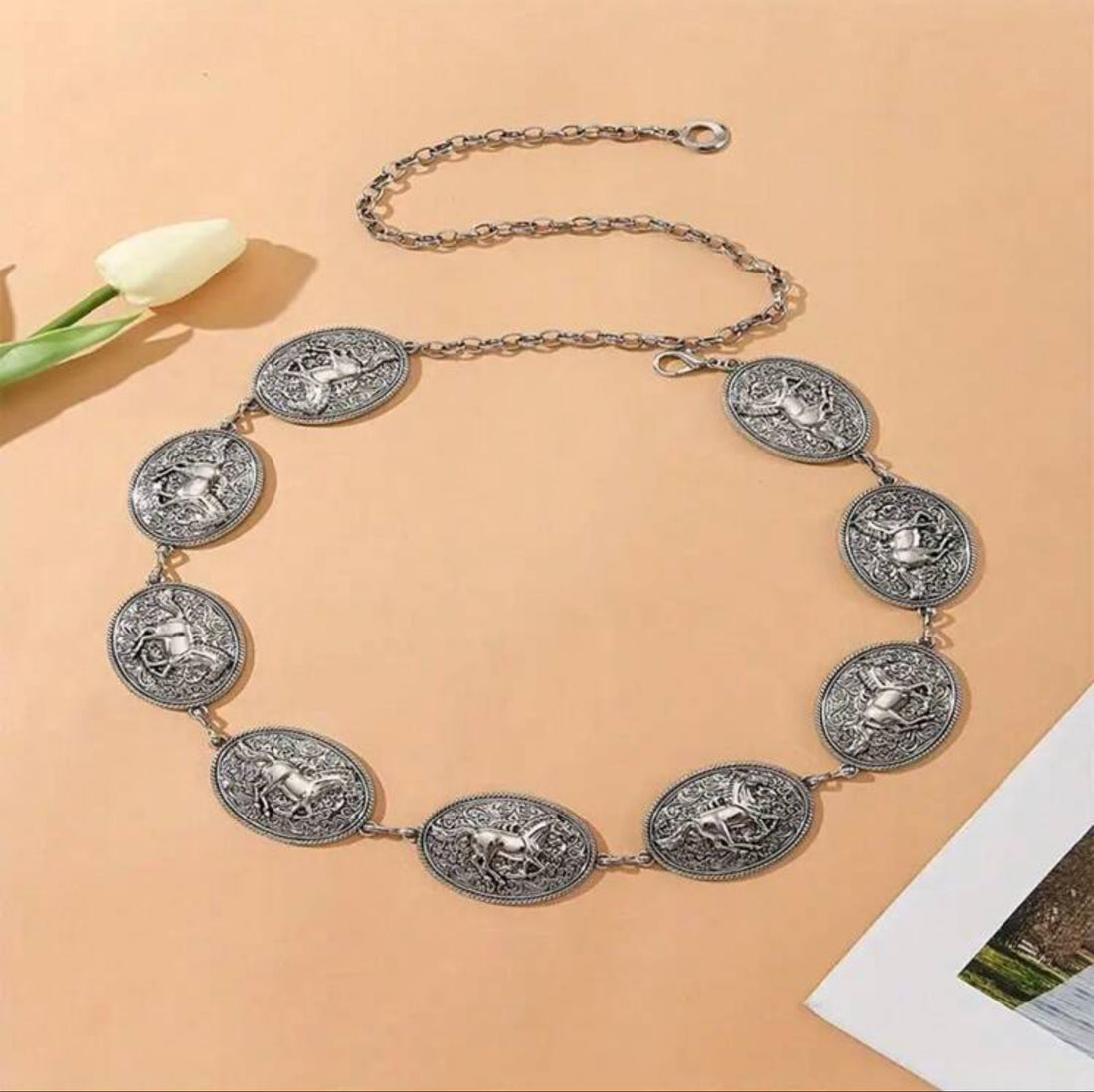 Oval Carved Retro Boho Waist Belt