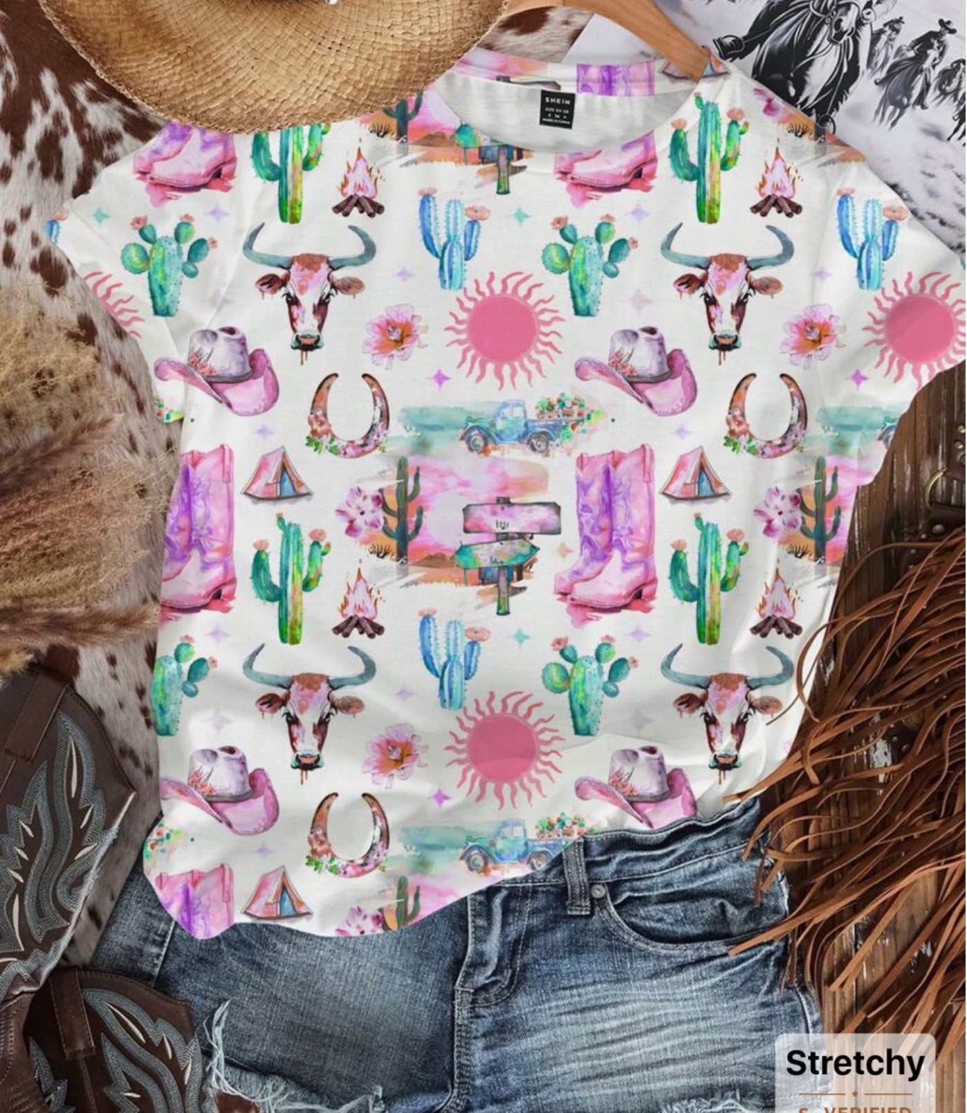 Boho Style Western Graffiti Print Top