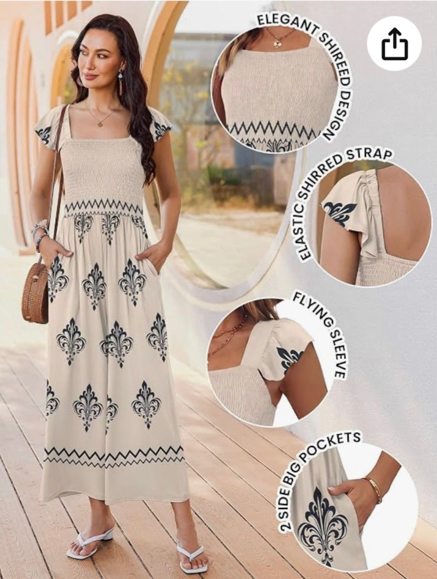 Ekouaer Casual Summer Boho Wide Leg Jumpsuit