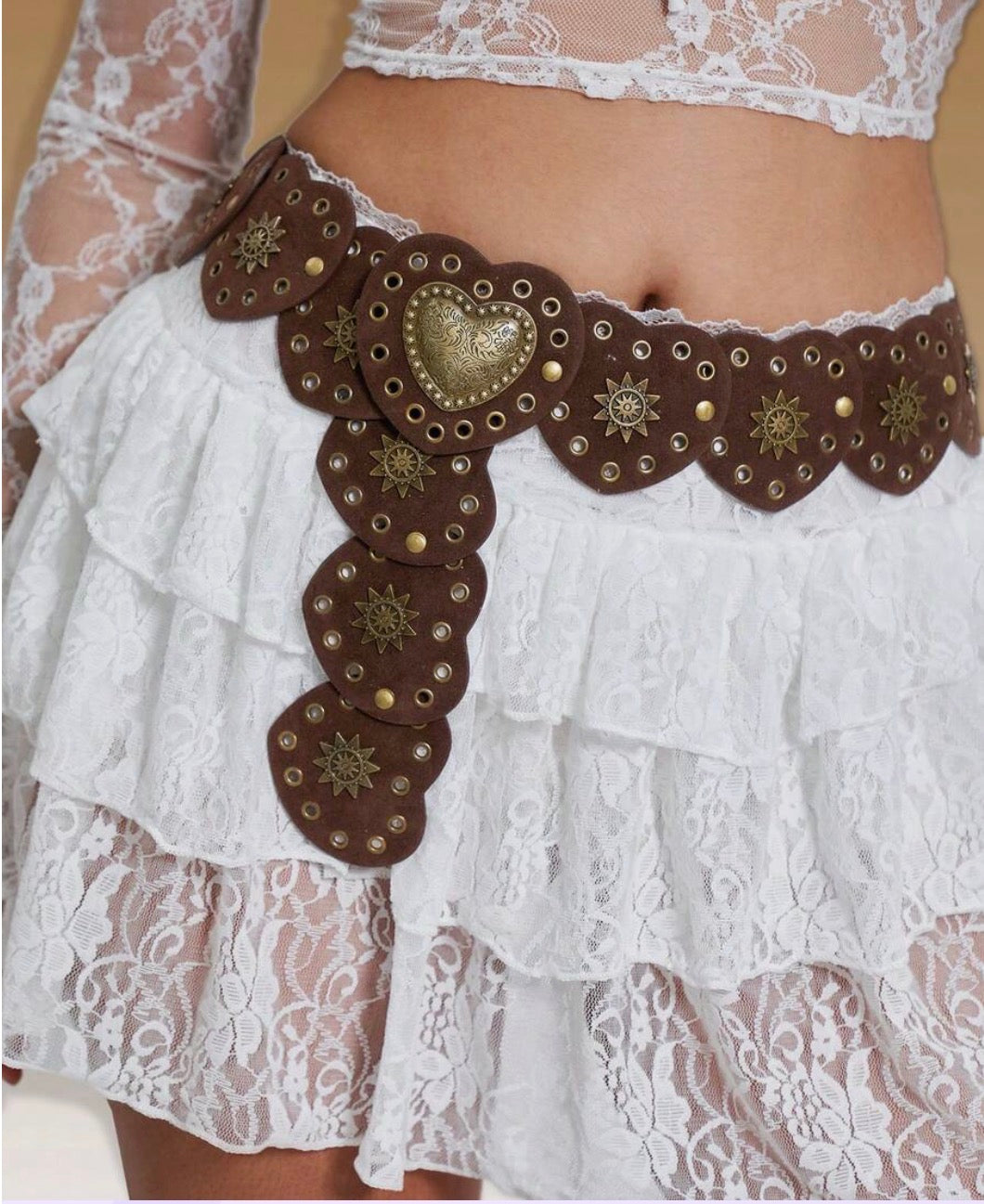 Dark Brown Love Shape Rivet Belt