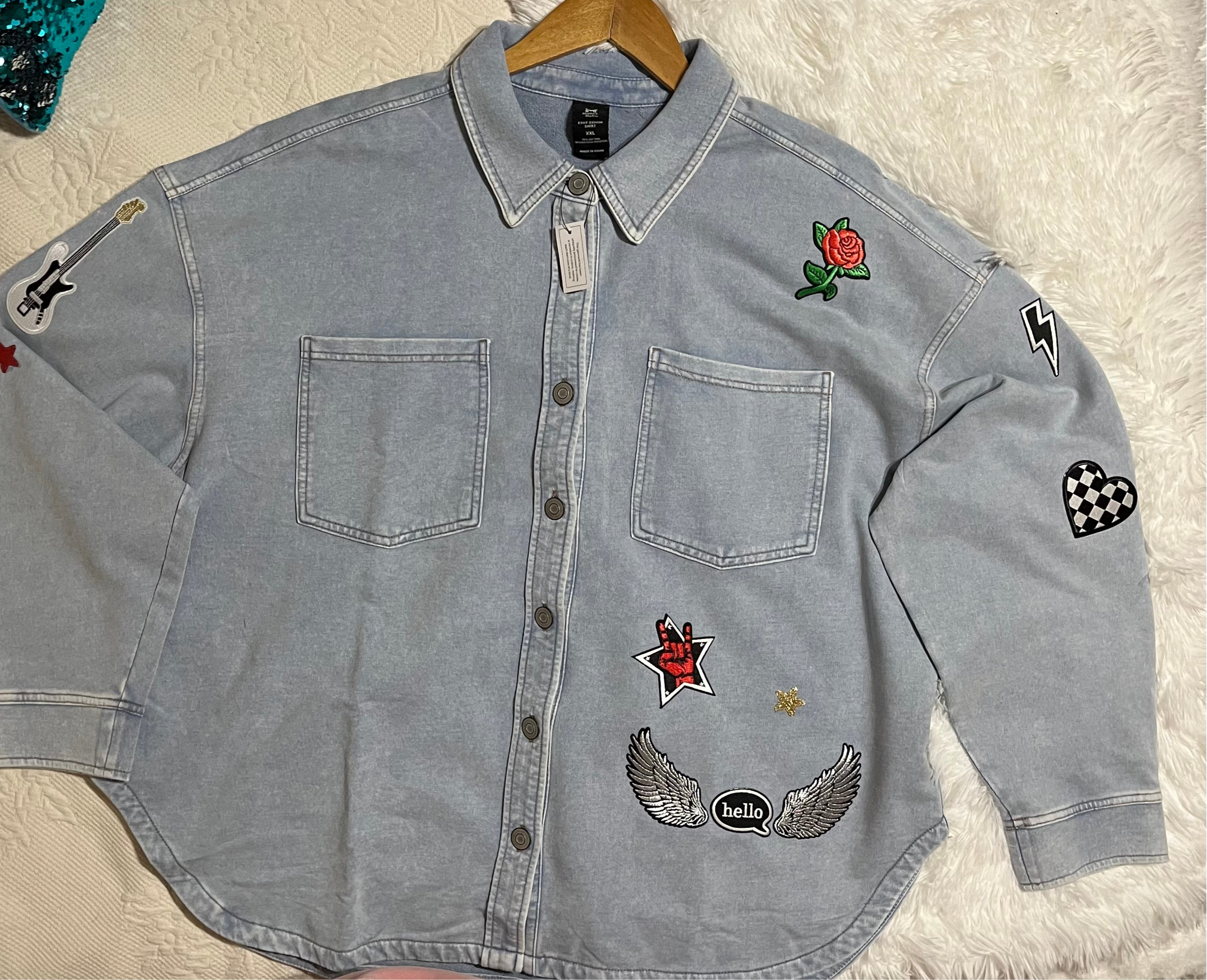 Knit Denim Long Sleeve with Chenille Patches