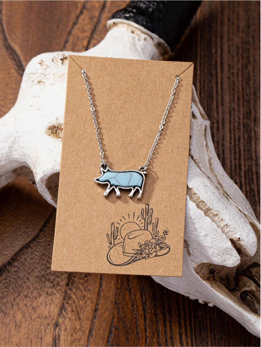 Vintage Western Style Turquoise Hematite Animal Pendant Necklace