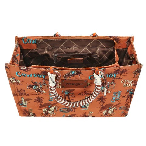 Wrangler Coconut Cowboy Print Dual Sided Canvas Tote
