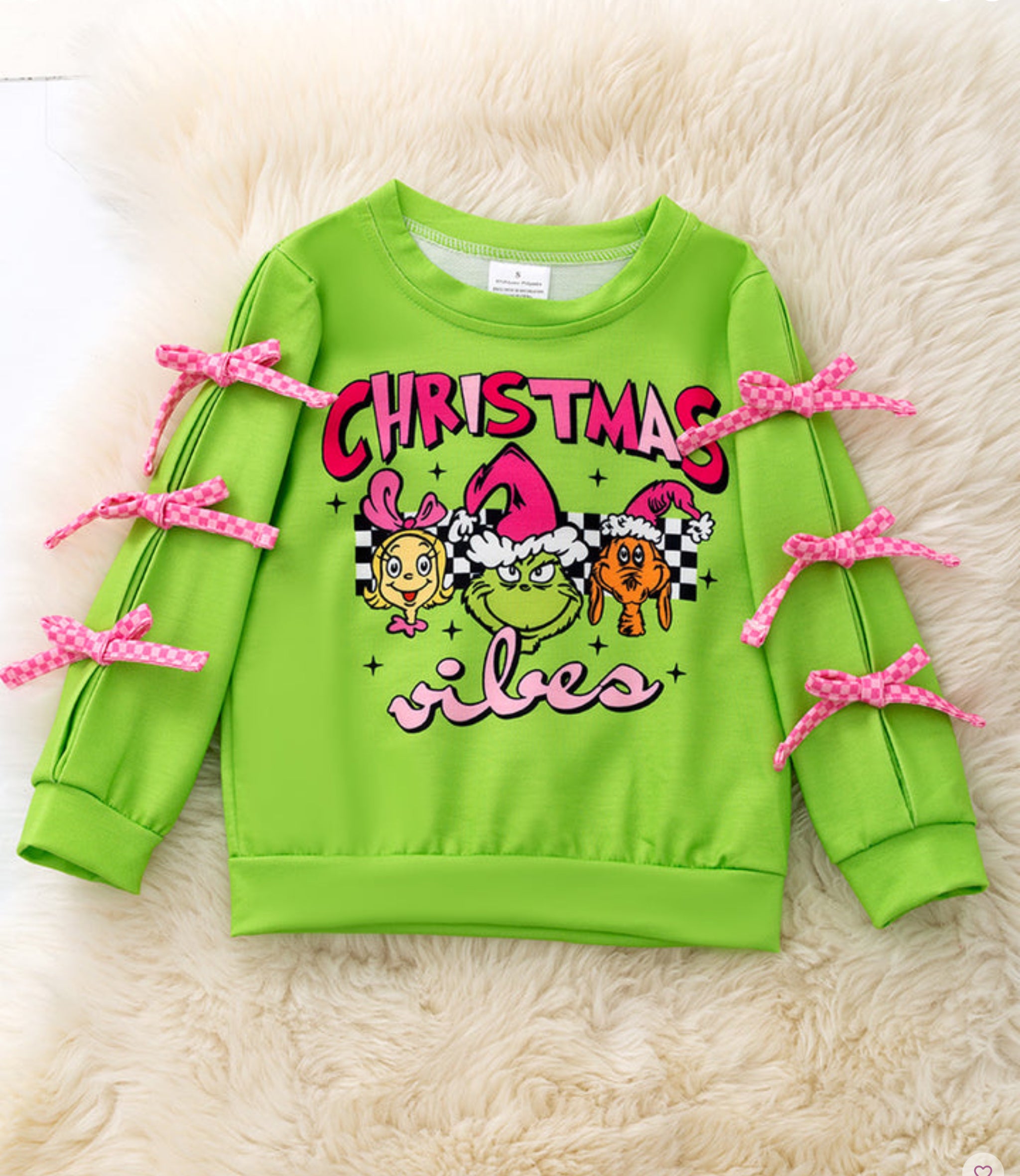 GREEN GRINC*MAS SWEATSHIRT WITH SLEEVE BOWS