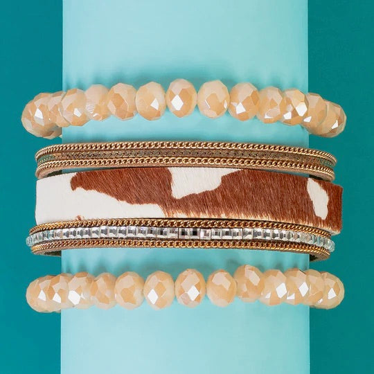 Animal Hide Stacked Bracelets with Magnetic Closure