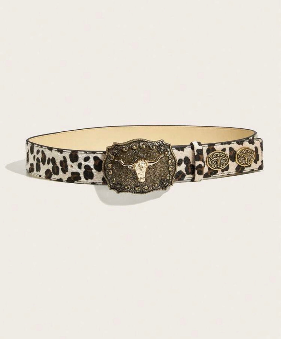 Fashion Buckle Ox Head Velvet Leopard Print Hair On Belt