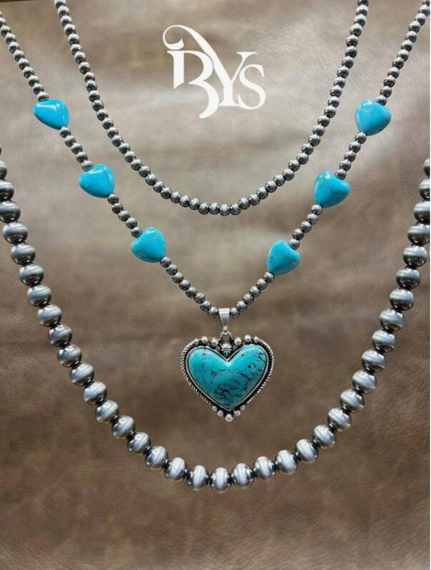 Vintage Western 3 pc. Faux Pearl Bead Heart Layer Necklace